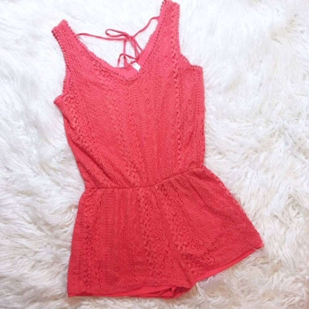 NWOT Peach lace romper